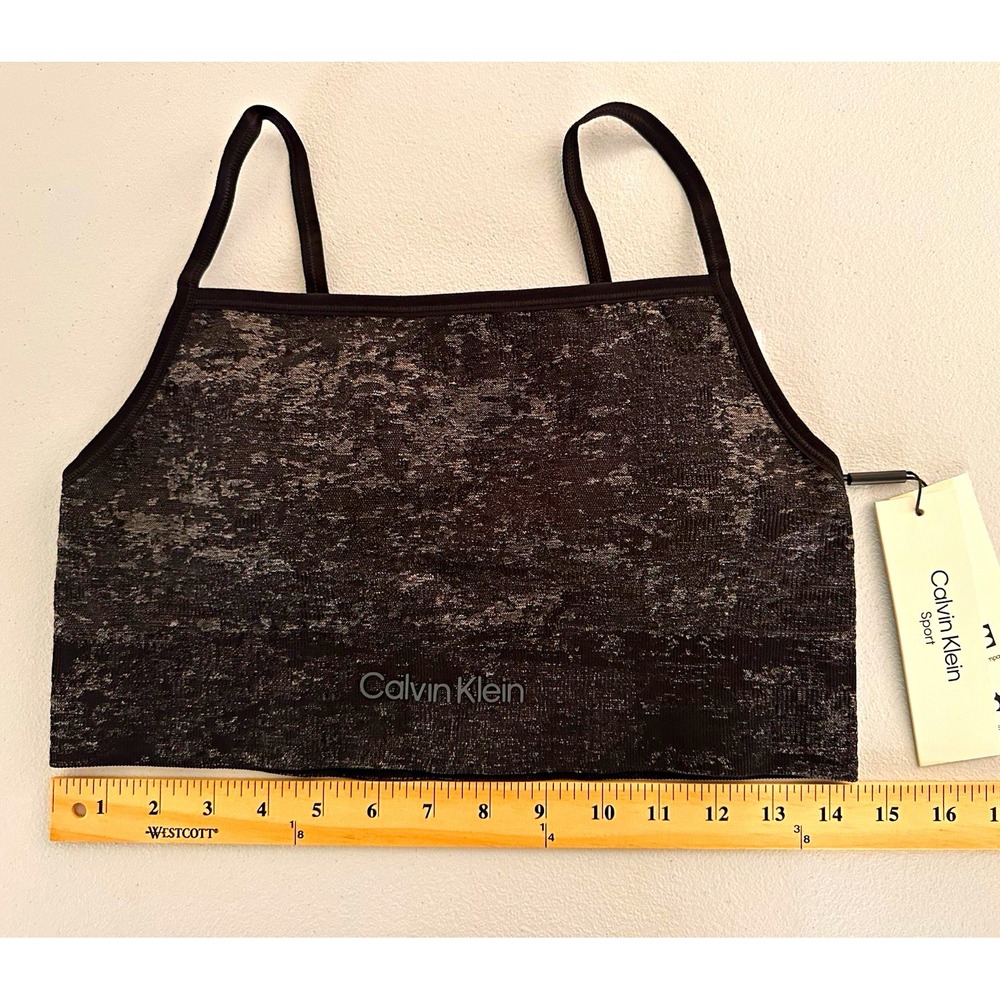 Calvin Klein Sport Heathered Black/Gray Sports Bra XL Medium Support Pullover